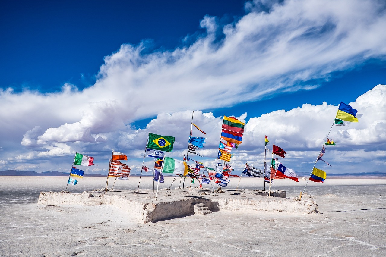 wapperende vlaggen op stokken op een strand